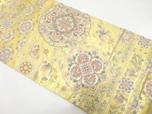 本金箔　華紋に鴛鴦・草花模様織り出し　袋帯